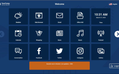 Free Kiosk Template Dark Blue Start Screen with Buttons