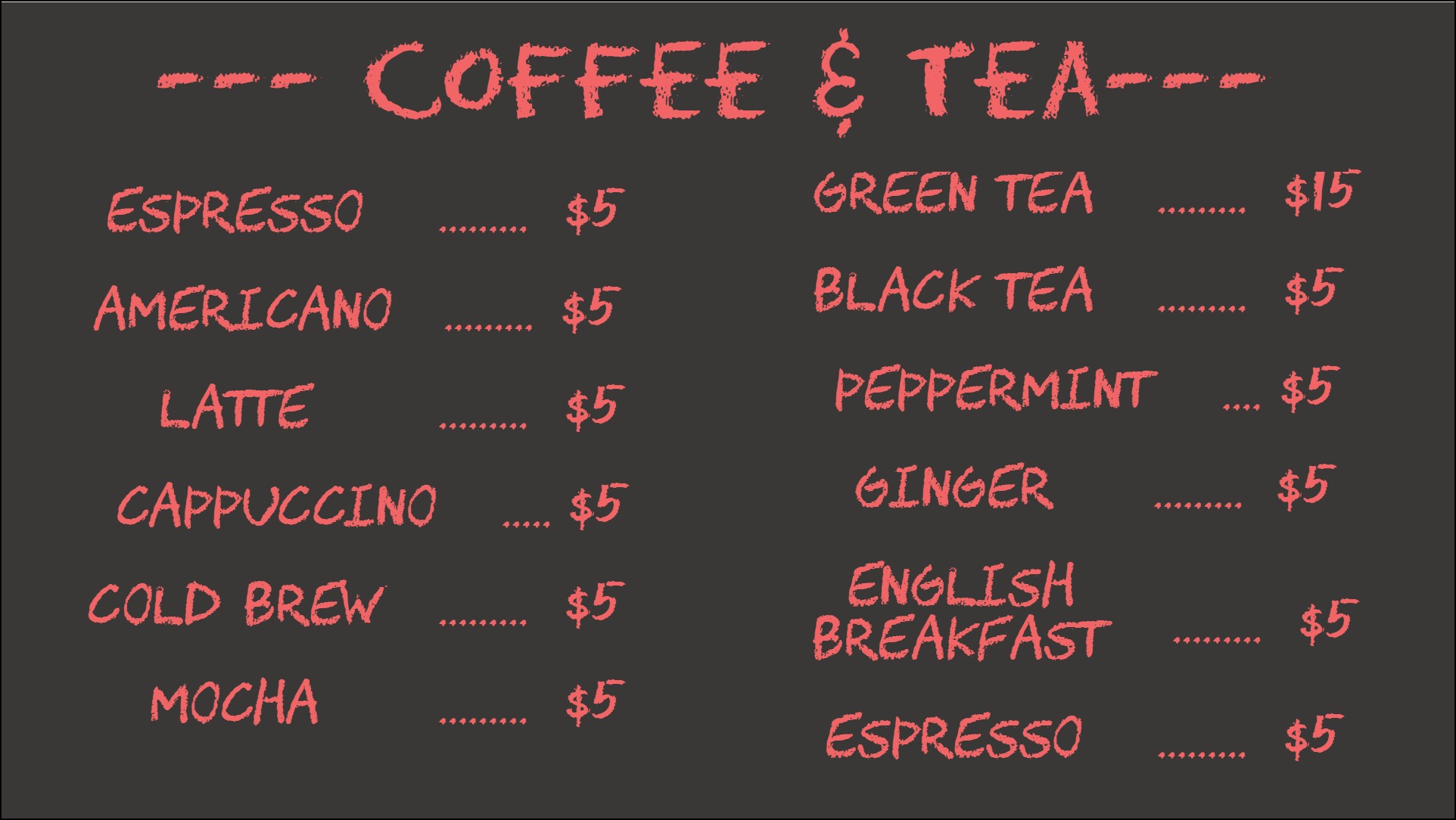 coffee Menu 2 column Text Only