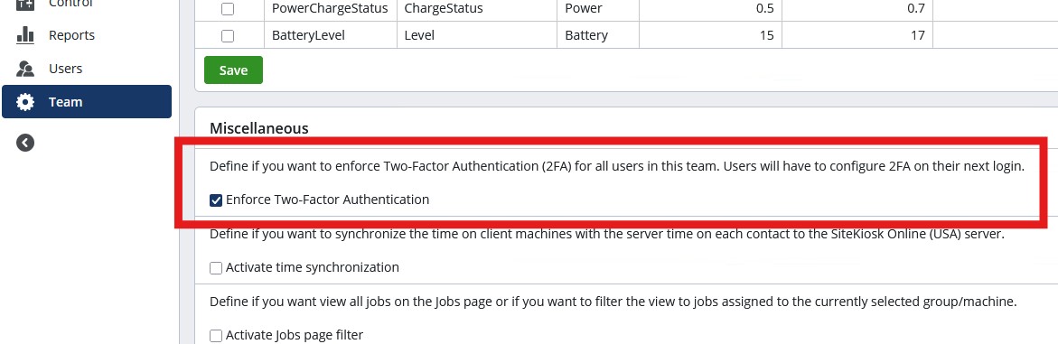 activate 2FA SiteKiosk Online