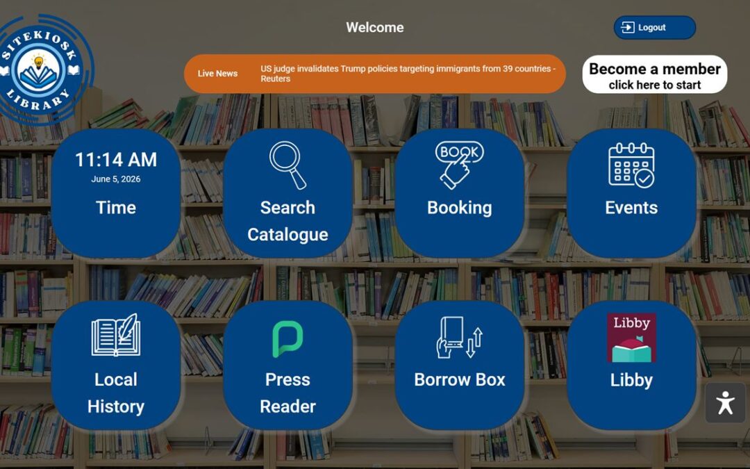 library kiosk template start page
