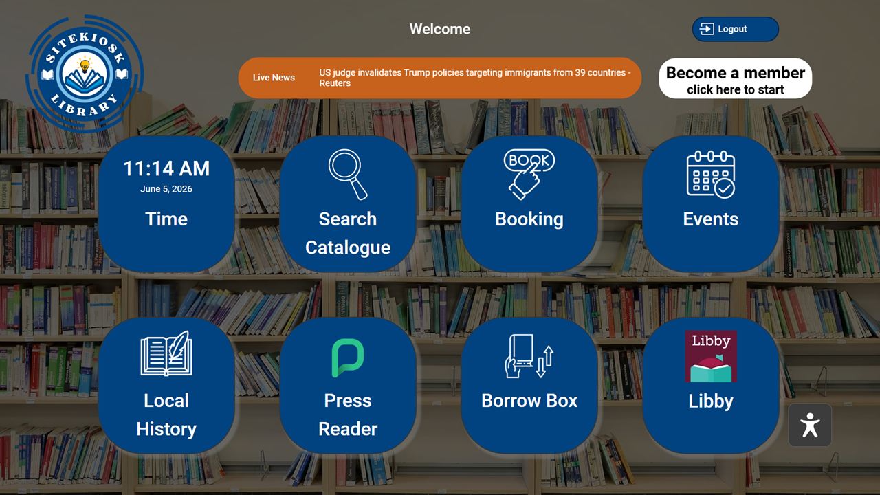 library kiosk template start page